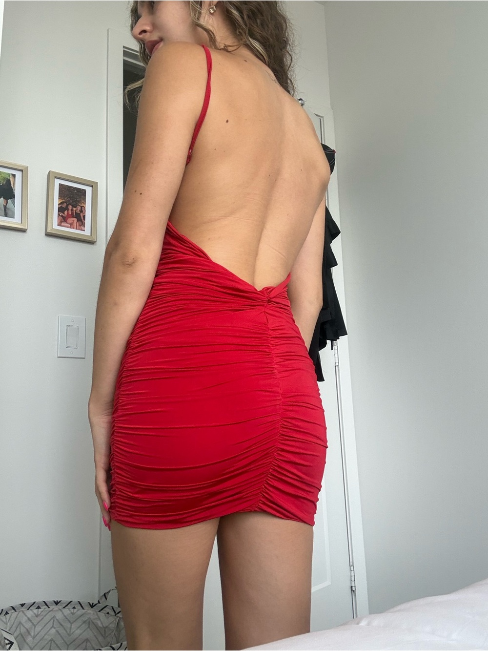 Tiger Mist Red Ruched Slip Mini Dress - Picture 2 of 3